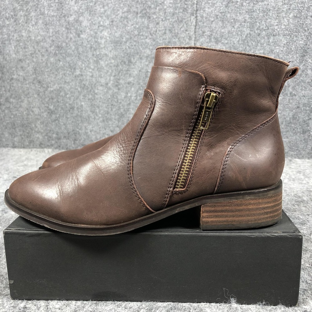 Crown‎ Vintage Cathy Ankle Booties Womens 8.5M Brown Leather Zip Block Heel - Picture 5 of 16